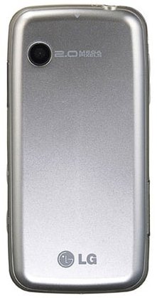 Rear view of silver LG Cookie Fresh showing top-left single camera with "2.0 MEGA" text and LG logo at bottom.