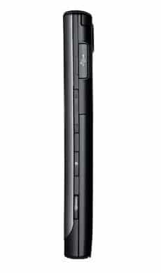 LG GT-500 Puccini phone viewed from the side, showing its slim black rectangular design with buttons along the edge