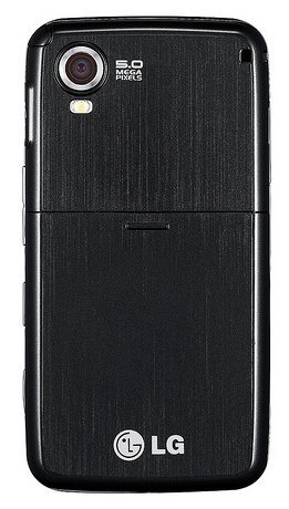 LG GT-500 Puccini rear view, black phone with camera and LG logo visible