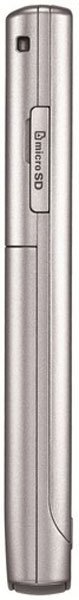 LG GT405 candybar phone, front view, silver and black finish