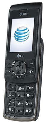 LG GU295 phone front view with AT&T logo, blue sphere icon on screen, and numeric keypad below