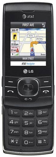 LG GU295 phone front view displaying GPS navigation map on screen with numeric keypad below
