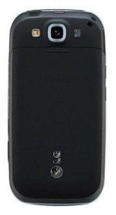 Rear view of black LG Eve GW620 showing top camera, flash, speaker, and lower LG logo with circular detail.