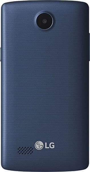 LG Joy phone, rear view, showing blue textured back with camera and LG logo