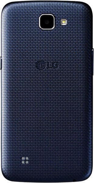 LG K4 rear view showing blue textured back cover with camera and speaker details