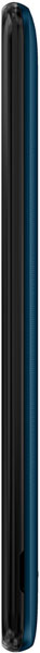 LG K8 (2018) smartphone shown from the side, displaying its slim profile with dark and blue coloring