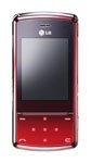 LG KF510 mobile phone, front view, with red lower section and dark screen