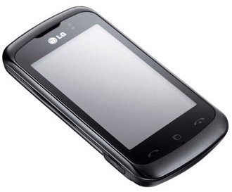 LG Shine Touch phone, front view, with dark curved casing and illuminated touchscreen display