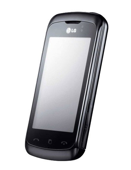 LG Clubby smartphone, front view with dark casing and blank display screen