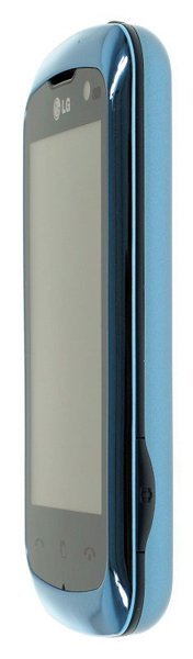 LG KM570 Cookie Gig, light blue flip phone, front view with screen display and LG branding visible
