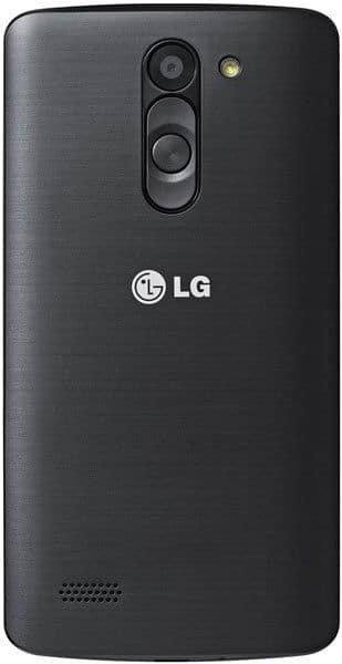 LG L Bello rear view, black smartphone with dual camera and speaker grille