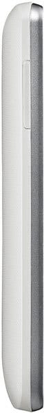 LG L60 phone, side view, showing white front and gray back with power button