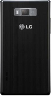 LG Optimus L7 smartphone, rear view, showing black back panel with LG logo and camera