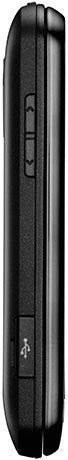 LG Optimus Zip side view, black smartphone with textured back and control buttons along the edge
