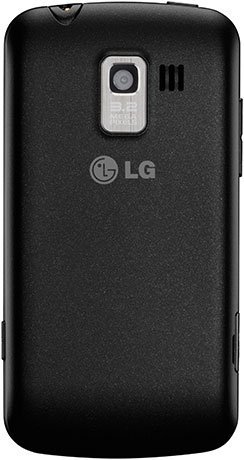LG Optimus Zip rear view, black phone with camera and speaker visible