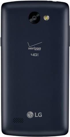 LG Lancet rear view, showing dark blue back panel with camera, Verizon and LG branding