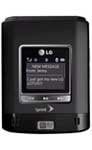 Front view of a black LG flip phone on Sprint, screen shows a new text message: "I just got the new LG Lotus! :).