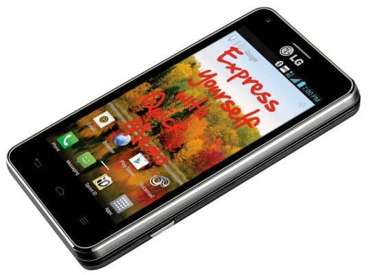 LG Mach smartphone front view with screen displaying home screen and app icons