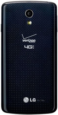 LG Lucid 3 rear view, black phone with textured back, camera and flash visible, Verizon and 4G LTE branding