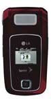LG LX400 mobile phone, rear view, showing camera and speaker grille on dark red casing