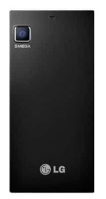 LG Mini GD880 phone, rear view, showing black back panel with camera and LG logo