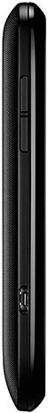 LG Motion 4G phone, side view, showing thin black profile with curved edges and minimal button details