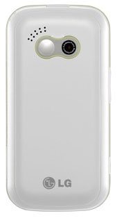 LG Neon phone rear view, white casing with camera and speaker visible
