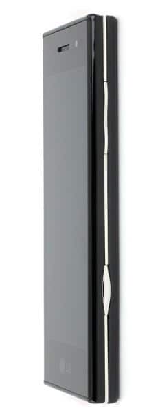 LG New Chocolate phone, side view, showing slim gray and black design with closed form factor
