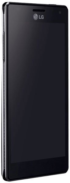 LG Optimus 4X HD smartphone shown from front angle with black screen and silver trim
