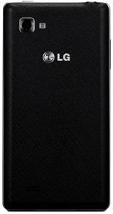 LG Optimus 4X HD, rear view, black smartphone with textured back panel, camera and flash visible