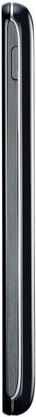 LG Optimus F6 smartphone shown from the side, displaying its slim black body with curved edges and silver accent stripe