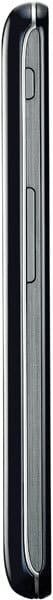 LG Optimus F6 side view showing black phone with silver accent stripe and physical buttons along edge