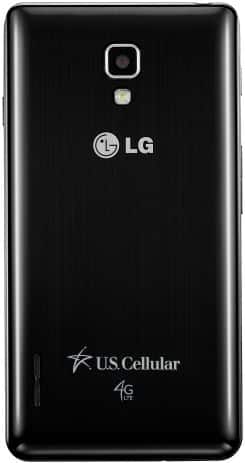 LG Optimus F7 rear view, black phone with LG logo and US Cellular branding visible