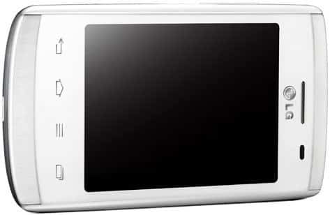 LG Optimus L1 II smartphone, front view, white with dark screen and side buttons