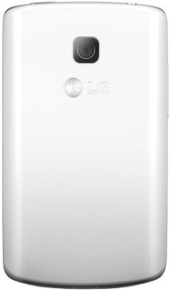 LG Optimus L1 II rear view, white phone with camera lens and LG logo visible