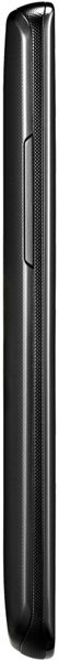 LG Optimus L1 II, front view, black candybar phone with textured back and side button