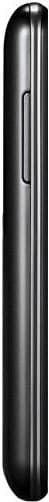 LG Optimus L4 II, side view, black smartphone with curved edges and physical button on side