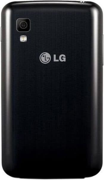 LG Optimus L4 II rear view, black phone with camera and flash visible at top left