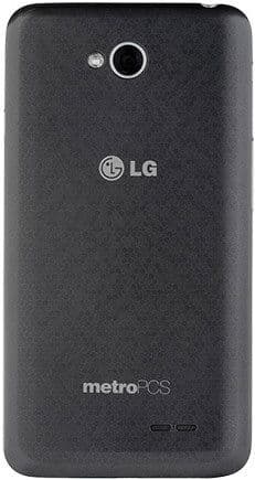 LG Optimus L70 rear view, black phone with camera lens and LG logo visible