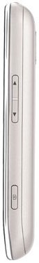 LG Optimus M, side view, white candybar phone with rounded edges and button details