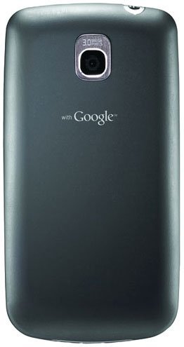 LG Optimus One rear view, showing dark gray back panel with camera lens and "with Google" branding