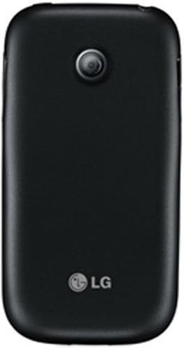 LG Optimus Net rear view, black clamshell phone with camera and LG logo visible