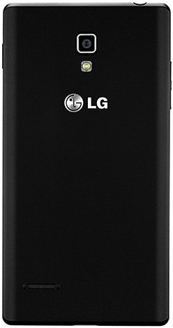 Rear view of LG Optimus L9 showing single rear camera, flash below the lens, and centered LG logo.