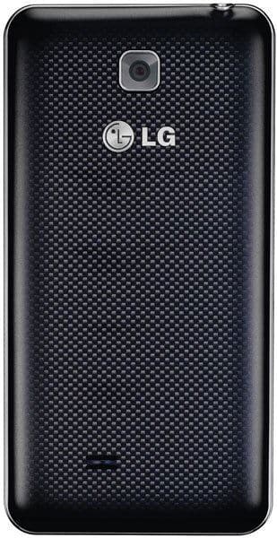 LG Escape smartphone, rear view, showing textured black back panel and camera lens