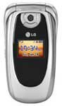 LG PM-225 flip phone, front view, showing silver exterior and small screen display