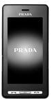 LG Prada phone, front view, showing black screen with Prada branding and control buttons