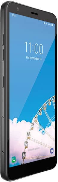 LG Prime 2 smartphone, front-facing view, displaying home screen with time and date