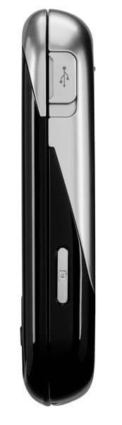 Side view of LG Remarq in black and silver showing top USB port button and a smaller side switch below it.