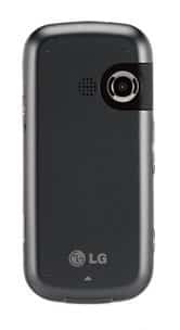 LG Rumor 2 rear view showing dark gray clamshell phone with camera lens and LG logo