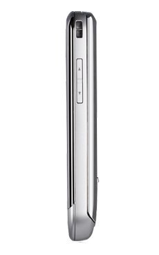 LG Shine 2 phone, side view, showing silver and black sliding design with display screen